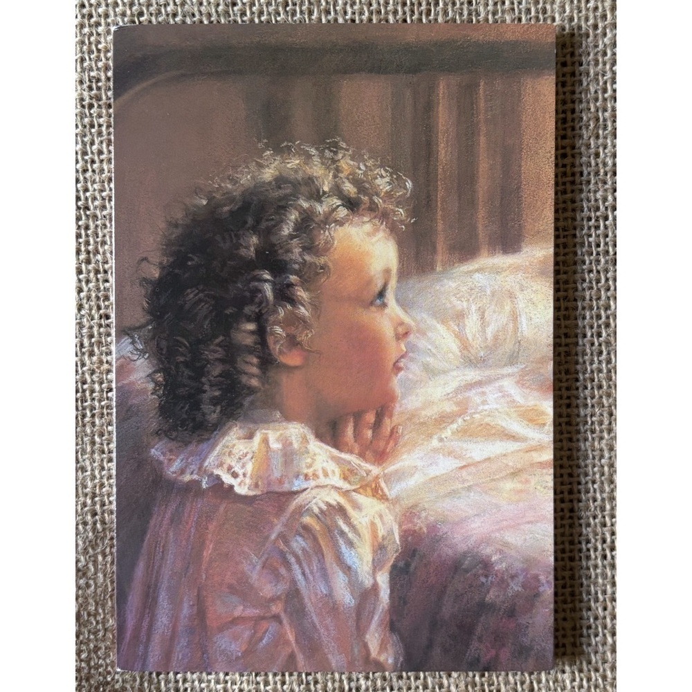 Vintage Kathryn Andrews Fincher Praying Child Note Card w Scripture Framable